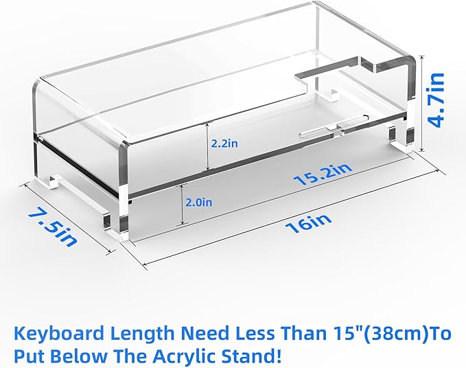 Acrylic Monitor Stand Riser 16'' 2-Tier Acrylic Laptop Stand Clear Computer Stand Laptop Riser with Storage Desk Organizer Accessories for Home and Office