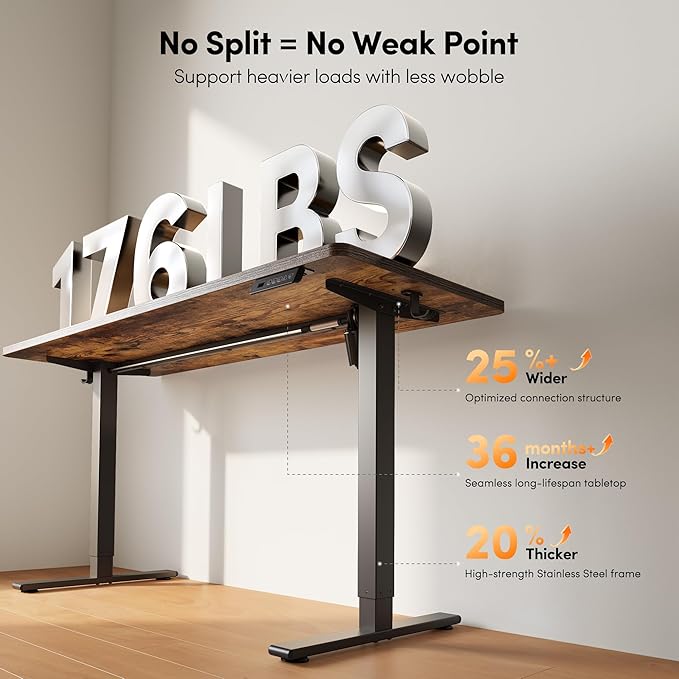 FEZIBO One-Piece Standing Desk, 48"x24" Seamless Tabletop Electric Height Adjustable for Home Office, Study Rooms & Multi-Device Workstations, Rustic Brown