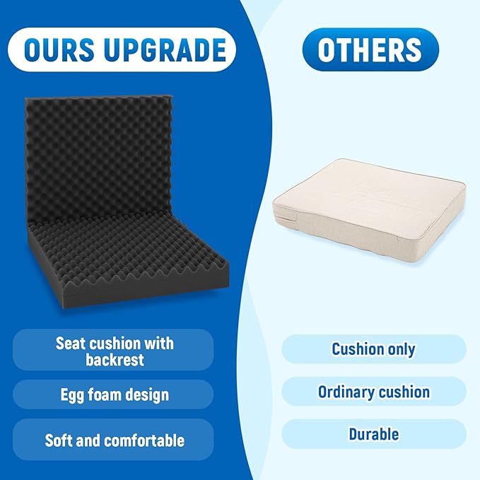 Geiserailie 1 Pcs 32 x 18 x 3 Inches Egg Foam Pad with Back Egg Foam Cushions Wheelchair Seat Cushion to Relieve Back for Office Chairs Wheelchairs Recliner Chair Accessories (Black)