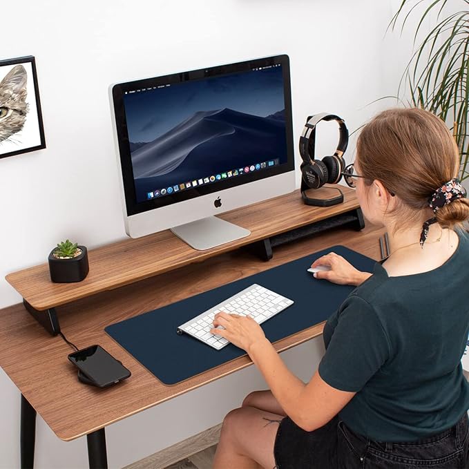 Desk Mat Large Protector Pad For Home, Office - Smooth Surface Soft Multifunctional Dual-Sided Desk Mouse Pad For Desktop, Waterproof, PU Leather (Dark Blue, 23.6" x 13.7")