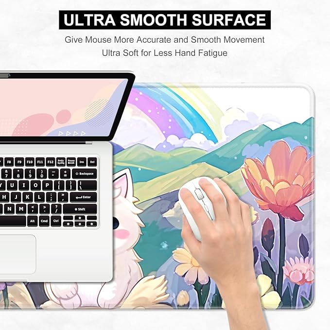 Desk Pad, 32" x 16" XXXL Extended Large Gaming Mouse Pad, Desktop Decor Desk Mat, Men Women Office Supplies and Accessories, Cute Anime Mouse Mat for Laptop & Keyboard, Rainbow Cute Cat