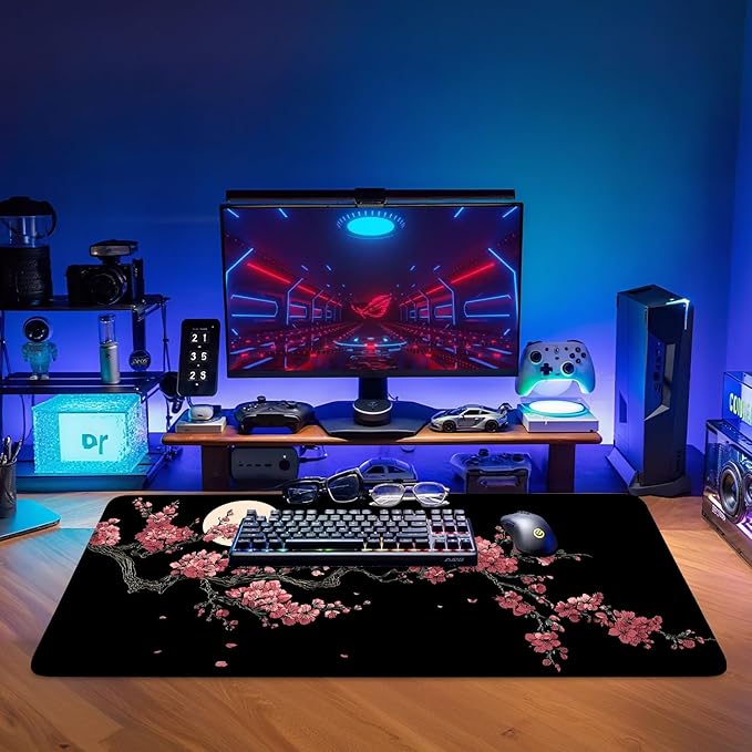 Cherry Blossom Extended Gaming Mouse Pad 35.4 x 15.7 Inch – Japanese-Inspired Desk Mat for Gaming, Office Work, and Study, with Non-Slip Rubber Base