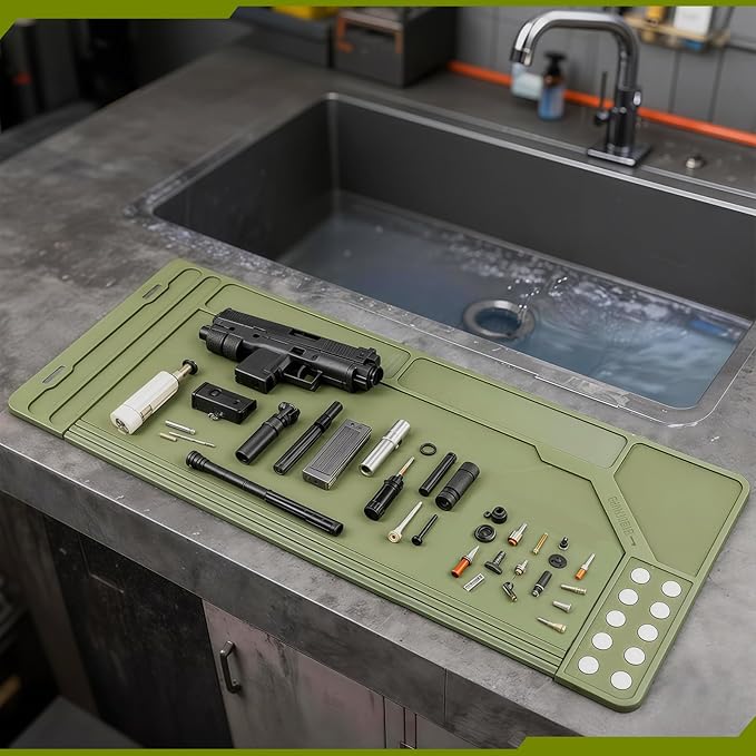 Gun Cleaning Kit with Mat, 35"x12" Rifle Shotgun Cleaning Mat Anti-Slip PP Material with Gun Cleaning kit, Magnetic Maintenance Mat with Organizer Parts Tray,Protective Workbench Mat for Gun Cleaning