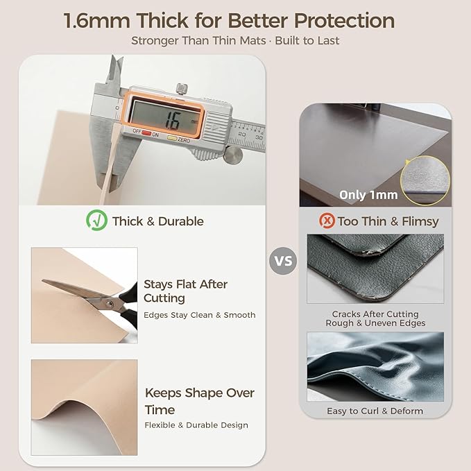 1.6mm Thick Leather 20x60 Inch Non-Slip Mat, Waterproof Countertop Protector, Large Kitchen Island Topper/Craft Worktable Mat, Warm Beige