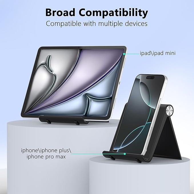 Cell Phone Foldable Stand for Desk, Portable Cell Phone Holder, Adjustable Tablet Dock, Office Desk Accessories for iPhone 17 16 15 14 13 Pro Max Air, Galaxy S25, S24, Black&White&Blue