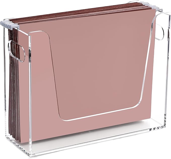 Acrylic Hanging File Organizer, Letter Size Clear File Folder Holder with Handle, Portable Storage Organizer Box for Desk Home Office (No Assembly Required)