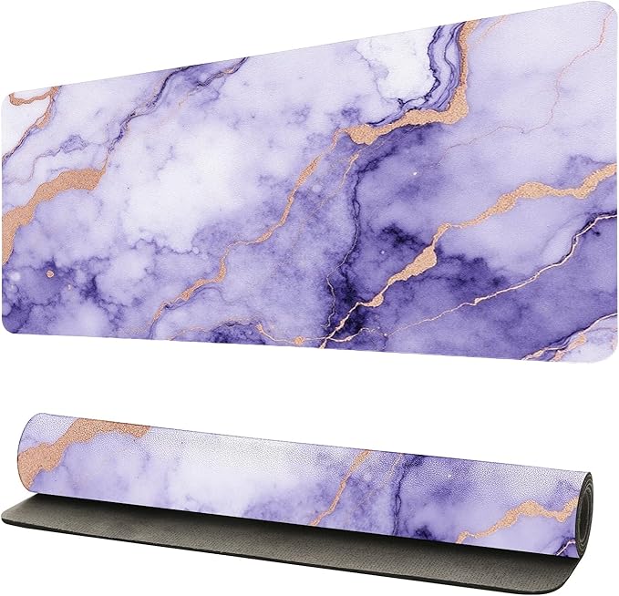 Modern Purple Marble Desk Mat, Luxurious PU Leather Desk Pad - Large Non-Slip Office Mat for a Stylish Gaming & Home Workspace, Aesthetic Desk Decor （31.5 * 15.75in）