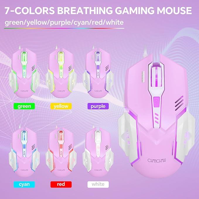 CHONCHOW LED Keyboard and Mouse Combo,Wired 87 Key Mechanical Feel Anti-ghosting Backlight Keyboard with Multimedia Keys for Windows, Mac Desktop/Laptop/PC (Purple)