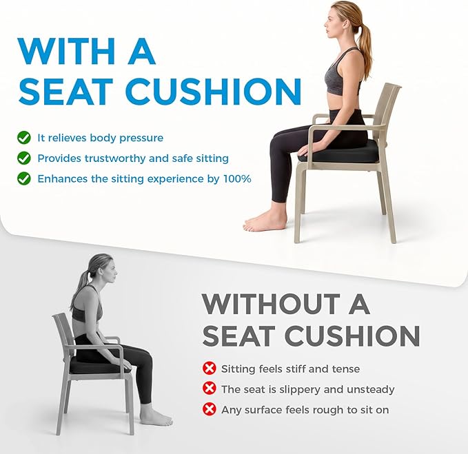 Tsumbay Memory Foam Seat Cushion - XL Size (16.9”x15”), Firm Support Coccyx Cushion for Office Chair, Tailbone Pain Relief with Removable Washable Cover & Handle for Car, Wheelchair