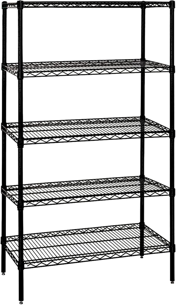 Quantum Storage Systems WR86-3060BK-5 Wire Shelving Starter Kit, 60" W x 30" D x 86" H, 600 lbs Capacity, Carbon Steel, Epoxy Coated, Black, NSF