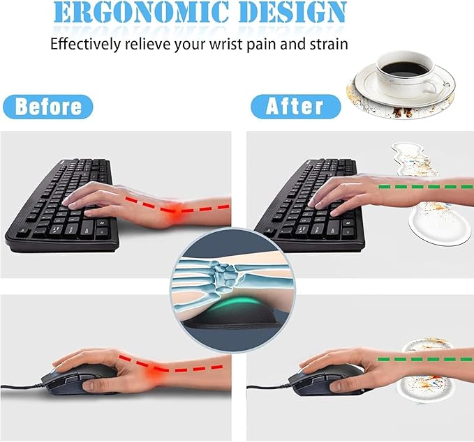 Ergonomic Mouse Pad Set with Wrist Support for Keyboard and Wrist Rest for Mouse, Memory Foam Comfort, Non-Slip Large Desk Mat for Home Office Pain Relief,Watercolor Highland Cow