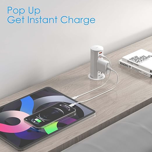 ANNQUAN 2 inch Pop Up Outlet for Countertop with 20W USB Ports,2 Outlets Tamper Resistant,Splashproof Pop Up Socket,Desk Power Grommet for Home Office Kitchen 3FT Cord (ETL Listed)
