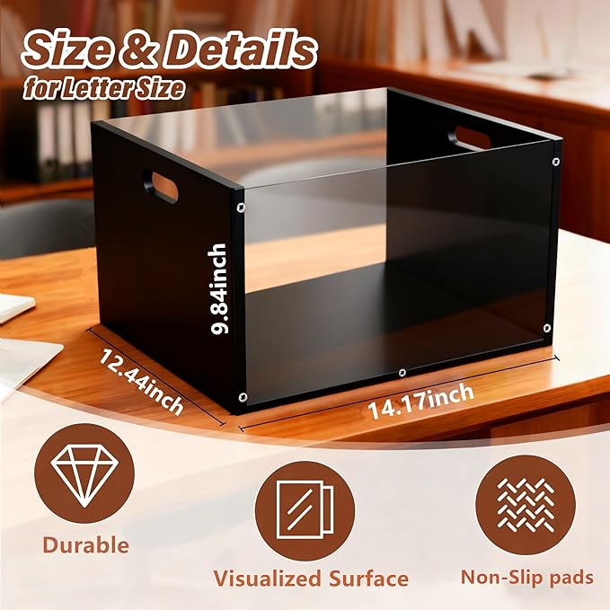 Hanging File Organizer Box with Handle, Acrylic File Folder Organizer Letter Size, Portable Hanging Folder Storage Boxes for Home Office Desk Document Storage, Black