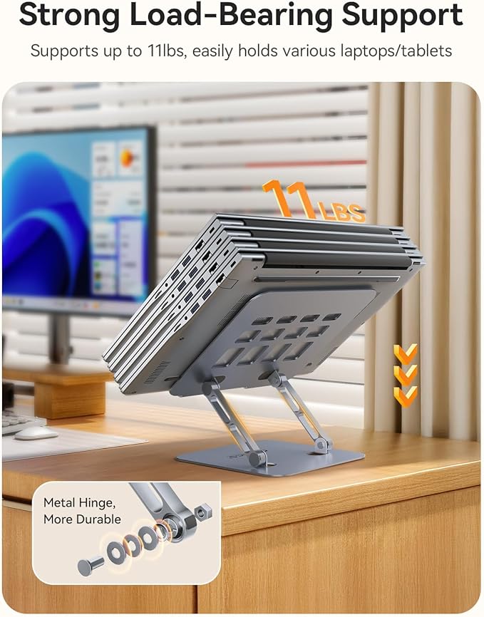 ORICO Ergonomic Laptop Stand for Desk, Height Adjustable Aluminum Laptop Stand Riser, Foldable Computer Holder for MacBook Neo, Air, Pro, Dell XPS, HP, Lenovo, Fits Devices up to 17" (ST11, Gray)