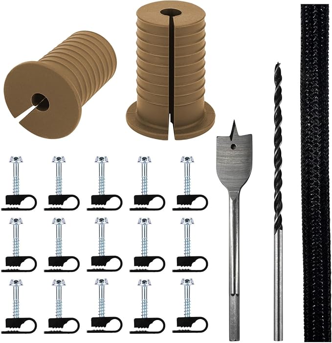 Starlink Cable Routing Kit,Starlink Cable Installation Kit,Starlink Mounting Accessories,2* Grommets, 1" Spade Drill Bit, 5/16" Drill Bit, 15 Wall Clamps,13" Cable Sleeve (Brown)