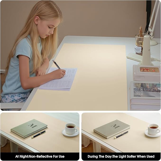 Leather Desk Mat Protector 35.4×17inch Dual-Sided Vanity Mat Non-Slip Large Gaming Mouse Pad Waterproof Desk Writing Pad Desk Blotter Laptop and Keyboard Mat for Office and Home(Apricot)