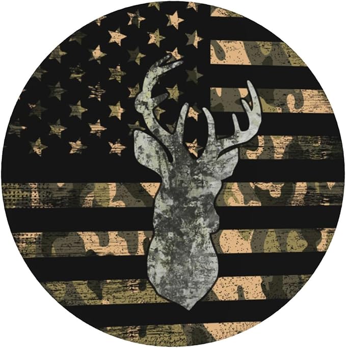 Camo American Flag Deer Round Mouse Pad Premium Textured Mouse Mat Washable Mousepads with Extended Stitched Edges Non Slip Rubber Base Small Mousepad 7.9 X 7.9 X 0.12 Inches