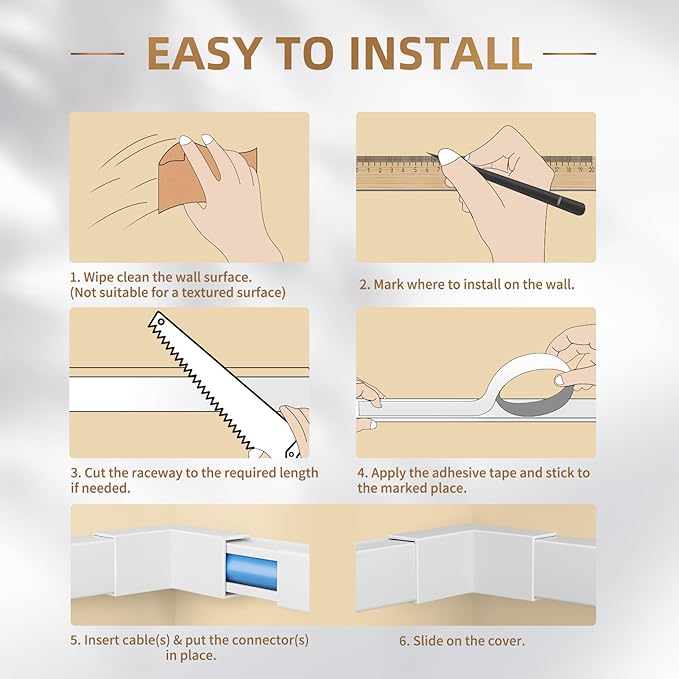 Delamu Cord Hider, 315in Total Cord Covers for Wires on Wall, Paintable Cable Cover for Wall Mounted TV, Easy Install Cable Raceways to Hide 1-2 Cords, 20 Pack, Each 15.7"L x 0.59"W x 0.40"H, White