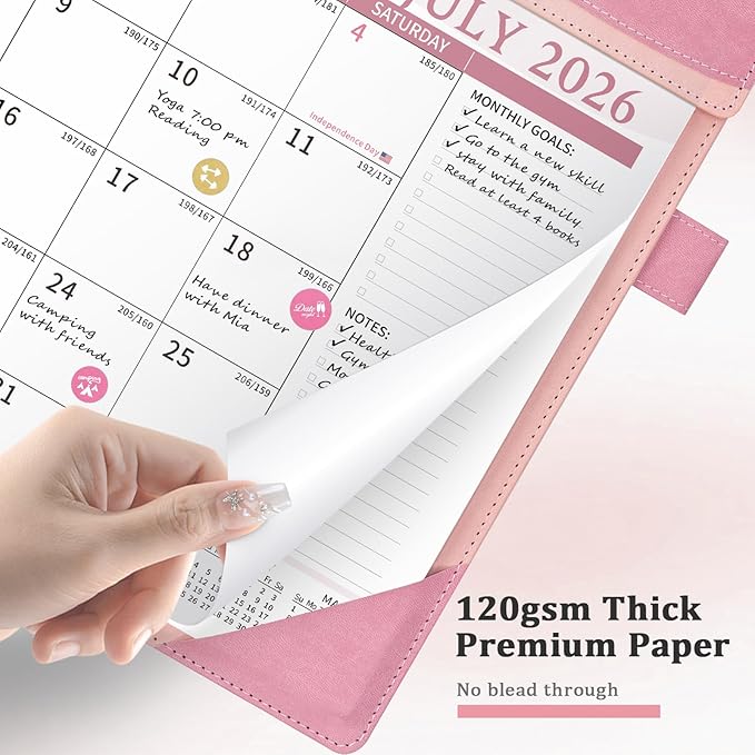 Ospelelf Desk Calendar 2026-2027 Large 12"x17" Leather Monthly Planner Pad with Protective Cover 18 Months Use July 2026 to December 2027 Pink