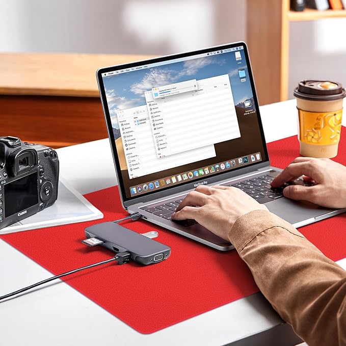 Leather Desk pad Protector, Office Mat, Large Mouse Mat, Non-Slip PU Leather Blotter, Laptop Desk Pad,Waterproof Laptop Computer Desk Keyboard Mat for Office/Work/Home/Decor (red, 47in*18in)