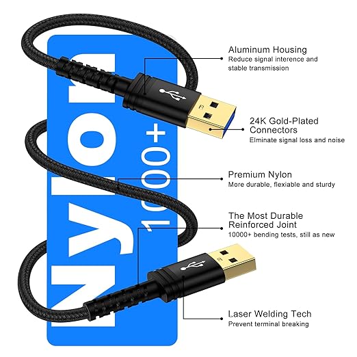 USB to USB Cable 10FT,2Pack USB-A to USB-A Cable USB3.0 Male to Male Cord Double End A to A Data Transfer Cord for Hard Drive Enclosures,Computer PC Laptop Cooler,DVD Player,Hub,TV,Monitor,Flashlight