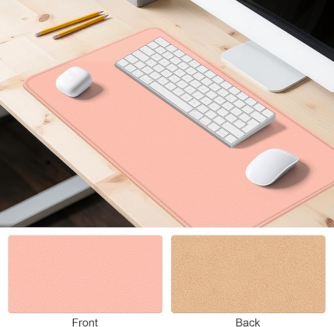 Leather Mouse Pad with Stitched Edge, Waterproof Gaming Mouse Mat for Computers, Laptop, Office & Home (Pink, 33"*13")