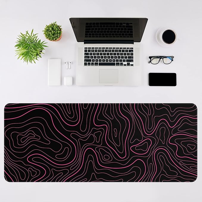DIGSOM Mouse Pad Gaming Mousepad 31.5 x 11.8 in Large Mouse Pad for Keyboard and Mouse with Anti-Slip Rubber Base, Keyboard Pad XL Mouse Mat for Home and Office(Black with Red Topographic Line)