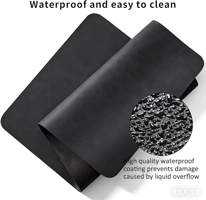 Distressed Leather Desk Mat - Non-Slip PU Leather Desk Pad Protector - Large Waterproof Mouse Pad Computer Keyboard Desk Mat Desk Accessories for Office & Home (Black, 31.5"x 15.7")