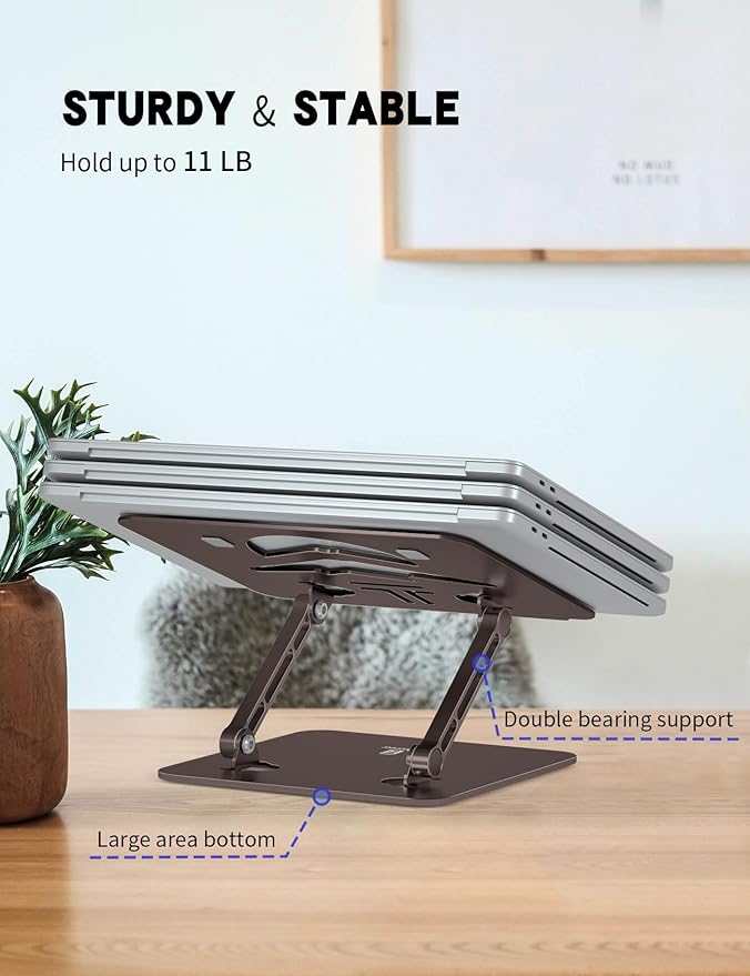 Laptop Stand, Ergonomic Adjustable Computer Stand for Collaborative Work, Foldable and Portable Heat Sink Computer Stands, Fits up to 16-inch Laptops (Coffee Brown)