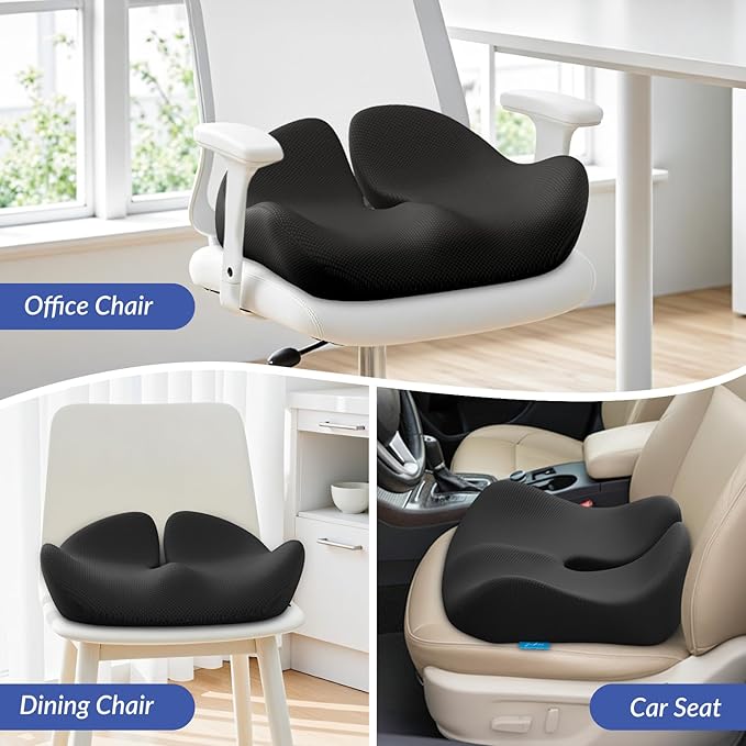 ZIKEE Pioneering Seat Cushion for Pressure Relief, Ergonomic Office Chair Cushion for Sciatica, Back, Hemorrhoids & Tailbone Pain Relief, High-Density Memory Foam Car Seat Cushion with Anti-Slip Base