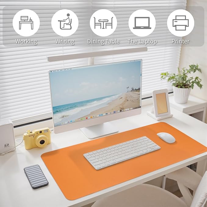 Large Desk Pad Non-Slip Desk Mat Protector for Keyboard Mouse Waterproof Vegan Leather Surface Faux Leather Laptop Mat Smooth Mouse Pad Premium Gift Tube Sunset Orange 47" x 17"