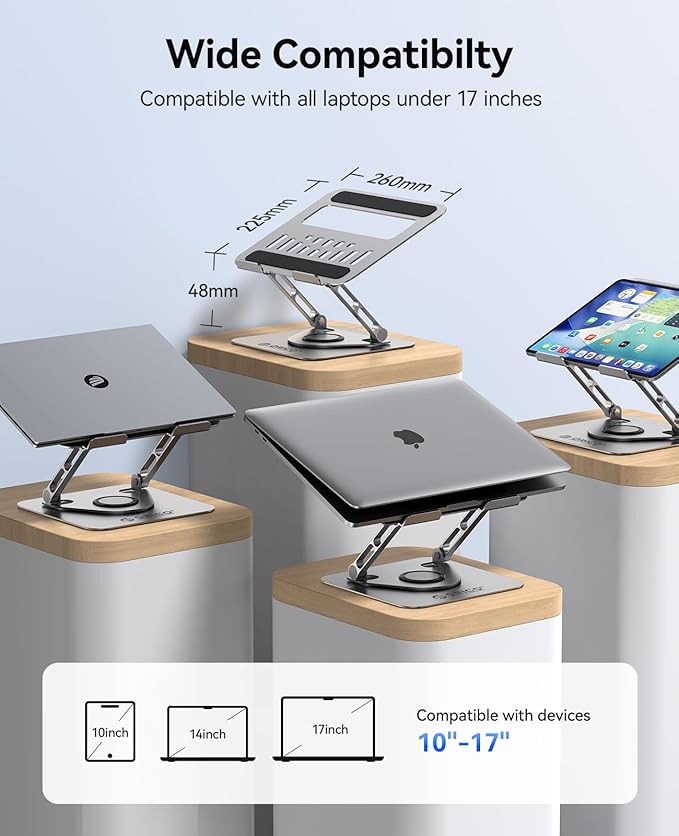 ORICO Adjustable Laptop Stand for Desk, 360° Rotating Base, Foldable Aluminum Alloy Computer Stand with Ventilated Design, Compatible with MacBook Neo/Air/Pro, Dell, XPS, HP up to 17'' - ST12, Gray