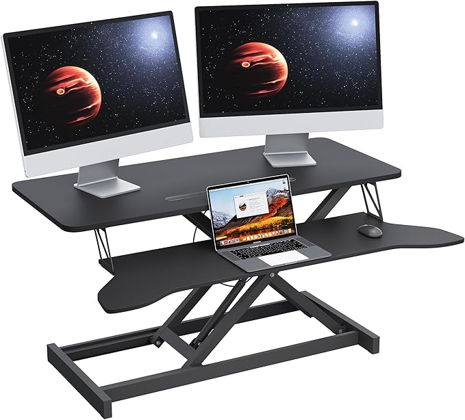 Panana Standing Desk Converter, Height Adjustable Sit to Stand Up Workstation, Dual Monitor and Laptop with Wide Keyboard Tray for Home Office (37")