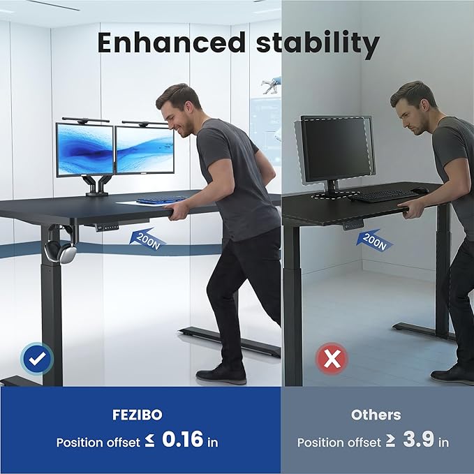 FEZIBO 83 x 37 Inch Standing Desk with Integrated Dual-Beam, Cable Management, 3 Memory Height Adjustable Computer Desk for Home Office Workstation, 1" Thick Large 3-Piece Desktop Black
