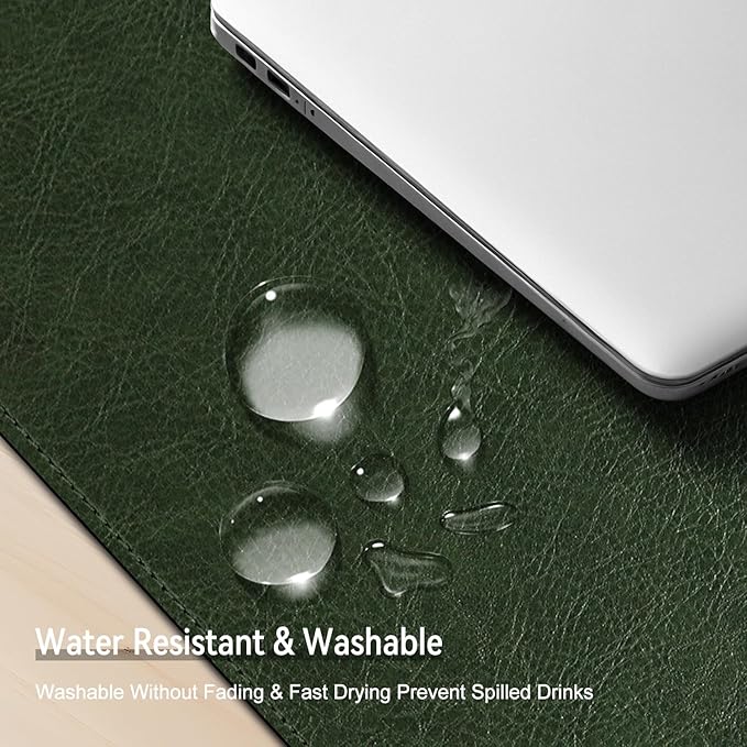 Imitation Crazy Horse Leather Desk Mat - Waterproof Desk Pad - Ideal for Large Mouse Pad and Desk Mats on Top of Desks (Green+Gray, 11"*8")