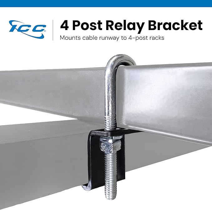 ICC Cable Runway Relay Bracket Kit – 4-Post Rack | Steel, Black Powder Coat, Rack Integration