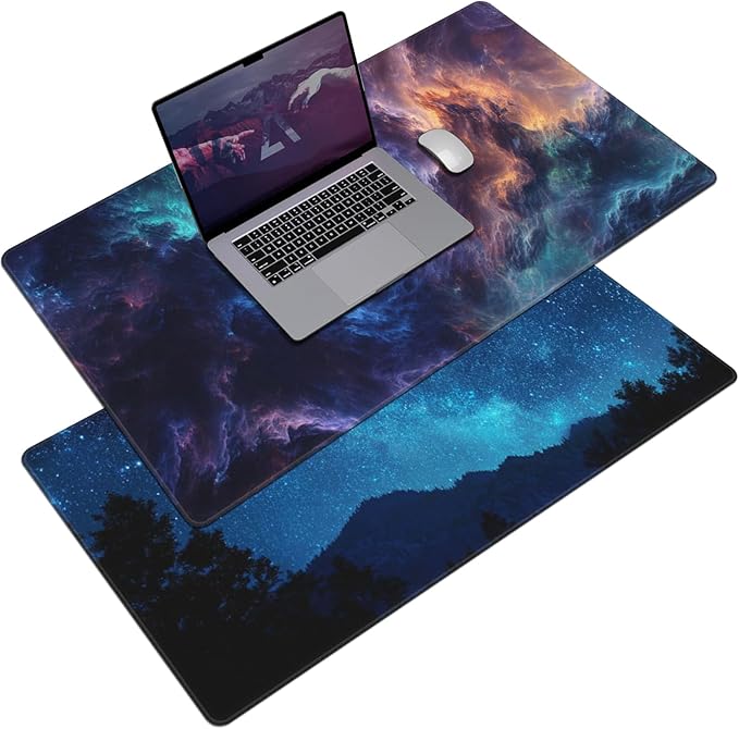 AQQA Large Desk Mat, Double-Sided Reversible Extended Mouse Pad, Galaxy and Starry Night Pattern, Waterproof & Non-Slip Gaming Keyboard Pad, Office & Home Desk Decor,31.5”x15.7”