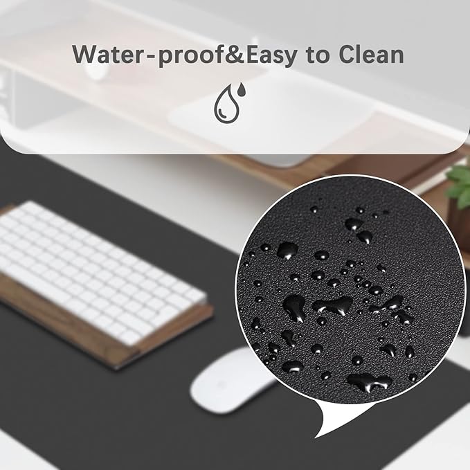 JOYACCESS Black Mouse Pad, J Double Sided Office Mouse Pad,Waterproof Leather Desk Pad Protector,Desk Writing Pad, Non-Slip Base Cmoputer Mouse Pad for Laptop(23.6 * 14.1)