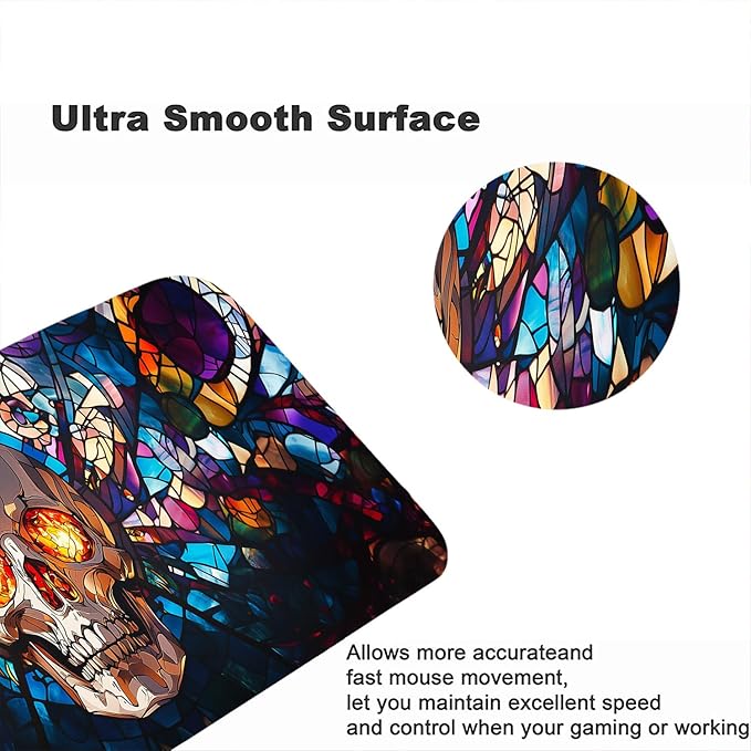 Cartoon Skull Gaming Mouse Pad Vintage Stained Glass XL Mouse Pad Large Mousepad Extended Laptop Keyboard Mat Gaming Desk Pad Mouse Mat 31.5"x11.8" Office Computer Keyboard Laptop Home