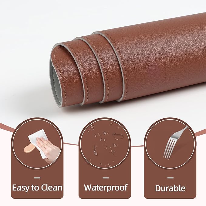 Makeup Mat for Vanity to Protect Desk Top 31.5 x 15.7 in, Dual-Sided Makeup Mat, Easy to Clean Desk Pad - Waterproof and Oilproof Vanity Accessories (Brown and Grey)