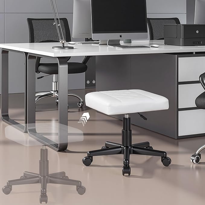 VECELO Under Desk Footrest, PU Ergonomic Foot Rest with Wheels, Comfort Padding, Height Adjustable for Relieving Leg Pain, Stiffness, and etc, White