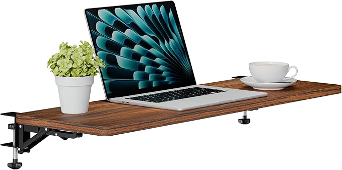 Ergonomic Desk Extender Tray, 36.22"×11.81" Clamp-On Arm Rest Shelf, 90° Foldable Computer Elbow Support for Office Home, Space-Saving Keyboard Mouse Tray (Vintage Burnt Color)