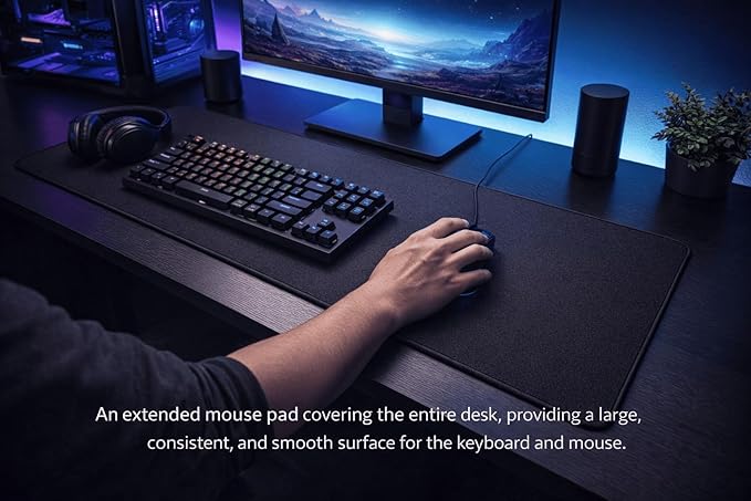 Mouse Pad | Premium PU Leather Surface with Stitched Edges | Anti-Slip Rubber Base, Easy to Clean | for Home Office, Computer Work, Writing & Daily Use (1, 31.50" L x 11.81" W(80cmL x 30cmW))