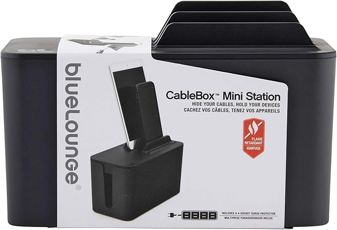 Bluelounge CableBox Mini Station Black Cable and Cord Management System - Small Surge Protector Included