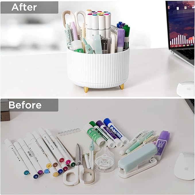 Gawsey Rose Gold Desk Organizers and Accessories Set with 360-Degree Rotating Pen Holder, Acrylic Stapler, Tape Holder, Staple Remover, Binder/Paper Clips Kit, Scissor and 1 Box of Staples