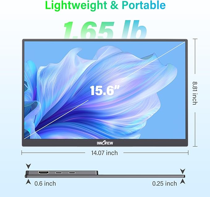 InnoView 2K Portable Monitor for Laptop 15.6" QHD 100% sRGB with Protective Sleeve, Built-in Speaker USB C Standard HDMI Ultra-Slim Travel Monitor for Laptop MacBook Phone PS5 Xbox Switch