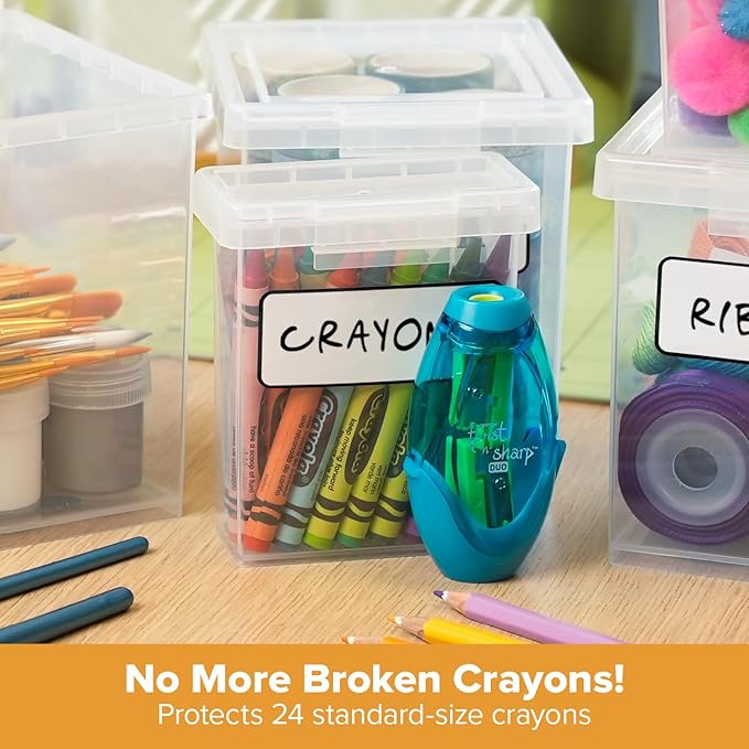 Bostitch Konnect Storage Containers with Lids, Office Organizer, Clear Plastic Box, Stackable for Crayons, Q-tips, Office Supplies, Labels, 0.5 Qt, 2 Pack