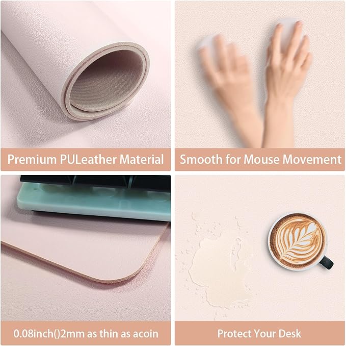 Leather Mouse Pad with Stitched Edge, Waterproof Gaming Mouse Mat for Computers, Laptop, Office & Home(Pink, 33In*13in)