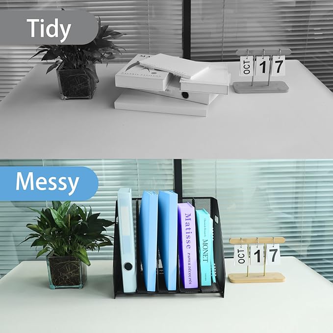 Desk Organizers Metal Magazine File Holder Racks Desktop Folder Storage Binder Organiser Document Organization for Home Office & Classroom,5 Vertical Compartments