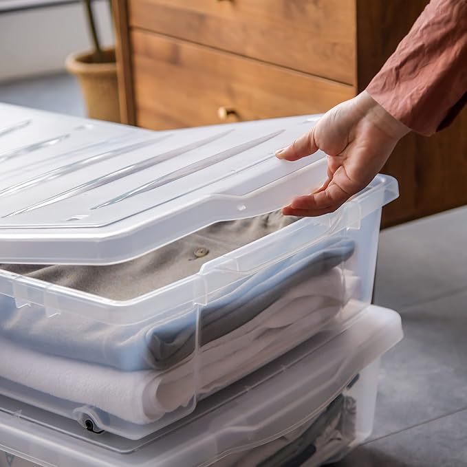 Citylife 57 QT Plastic Storage Bins with Double-Opening Lids, Storage Containers for Organizing, Large Clear Storage Box for Closet, Blankets, 2 Packs